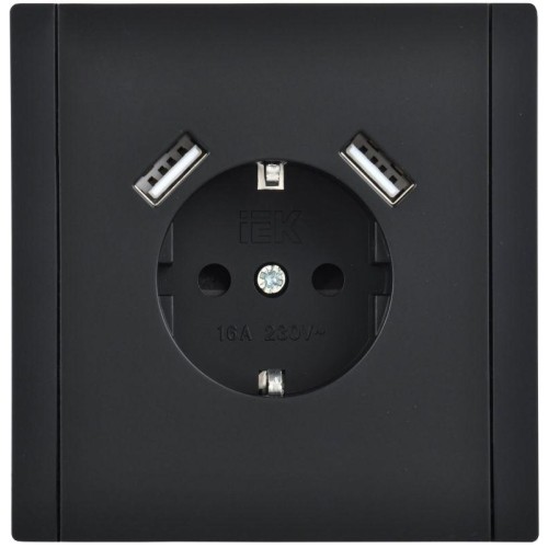 Розетка FORTE&PIANO FP145 16А USB A+A 3.1А с заземл. защ. шторки винт. крепл. черн. IEK FP-R14-16-U2