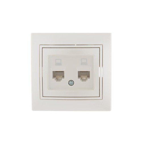 Розетка компьютерная 2-м СП Mira RJ45 16А IP20 со вставкой жемчуж./бел. перламутр. LEZARD 701-3030-1