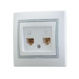 Розетка компьютерная + телефонная 2-м СП Mira RJ45 + RJ11 IP20 с сер. вставкой бел. LEZARD 701-0215-