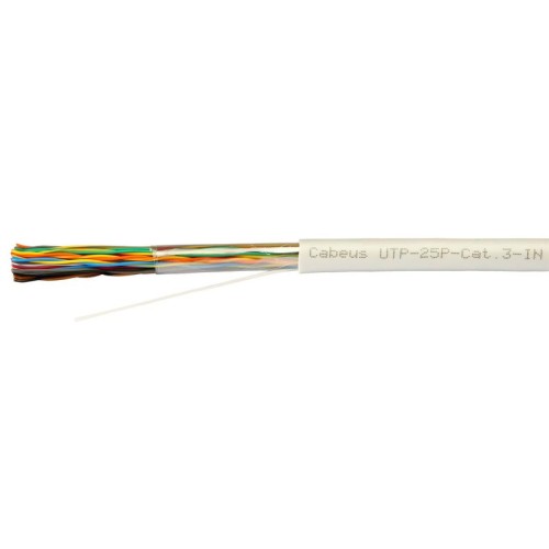Кабель витая пара UTP (U/UTP) кат.3 25 пар 24 AWG ОЖ solid PVC нг(А)-LS UTP-25P-Cat.3-IN Cabeus 7279