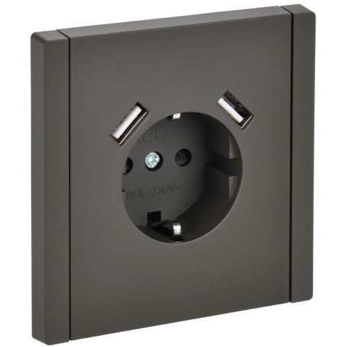 Розетка FORTE&PIANO FP345 16А USB A+A 3.1А с заземл. защ. шторки винт. крепл. сер. IEK FP-R14-16-U21