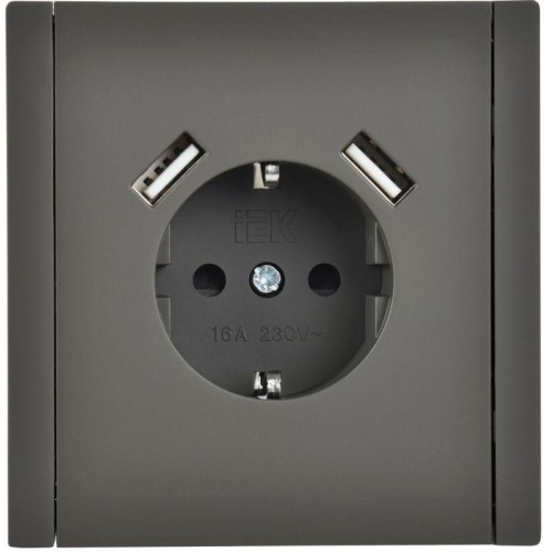 Розетка FORTE&PIANO FP345 16А USB A+A 3.1А с заземл. защ. шторки винт. крепл. сер. IEK FP-R14-16-U21