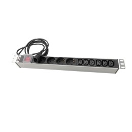 Блок розеток Rem-10 с выкл. 4 Sсhuko 6 IEC 60320 C13 10А алюм. 19дюйм шнур 1.8м IEC 60320 C14 R-10-4