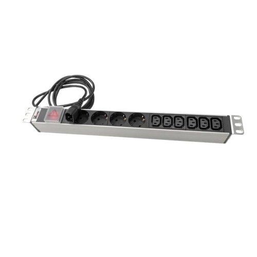 Блок розеток Rem-10 с выкл. 4 Sсhuko 6 IEC 60320 C13 10А алюм. 19дюйм шнур 1.8м IEC 60320 C14 R-10-4