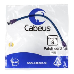 Патч-корд S/FTP кат.8 PC-SSTP-RJ45-Cat.8-0.3m-LSZH 2xRJ45/8p8c экранир. LSZH (40G 2000 MHz) 0.3м син