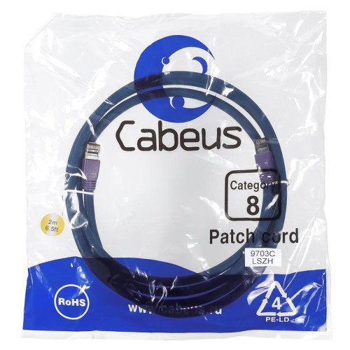 Патч-корд S/FTP кат.8 PC-SSTP-RJ45-Cat.8-2m-LSZH 2xRJ45/8p8c экранир. LSZH (40G 2000 MHz) 2м син. Ca