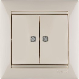 Выключатель 2-кл. СП Valena 10А IP31 250В с зел. подсветкой механизм сл. кость Leg 774328