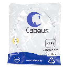 Патч-корд телефонный PC-TEL-RJ12-2m 2х6р4с PVC 2м бел. Cabeus 7889c