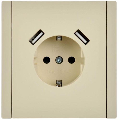 Розетка FORTE&PIANO FP445 16А USB A+A 3.1А с заземл. защ. шторки винт. крепл. ваниль IEK FP-R14-16-U