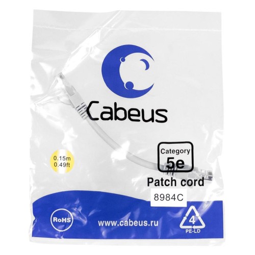 Патч-корд U/UTP кат.5E PC-UTP-RJ45-Cat.5e-0.15m 2xRJ45/8p8c неэкранир. PVC 0.15м сер. Cabeus 8984c