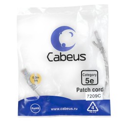 Патч-корд U/UTP кат.5E PC-UTP-RJ45-Cat.5e-0.3m 2xRJ45/8p8c неэкранир. PVC 0.3м сер. Cabeus 7209c
