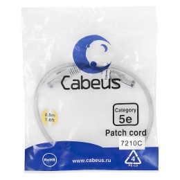 Патч-корд U/UTP кат.5E PC-UTP-RJ45-Cat.5e-0.5m 2xRJ45/8p8c неэкранир. PVC 0.5м сер. Cabeus 7210c