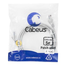 Патч-корд U/UTP PC-UTP-RJ45-Cat.5e-2m 2xRJ45/8p8c кат.5E неэкранир. PVC 2м сер. Cabeus 7213c
