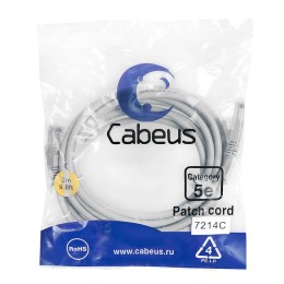 Патч-корд U/UTP PC-UTP-RJ45-Cat.5e-3m 2xRJ45/8p8c кат.5E неэкранир. PVC 3м сер. Cabeus 7214c