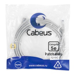 Патч-корд U/UTP PC-UTP-RJ45-Cat.5e-5m 2xRJ45/8p8c кат.5E неэкранир. PVC 5м сер. Cabeus 7215c
