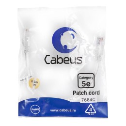 Патч-корд U/UTP кат.5E PC-UTP-RJ45-Cat.5e-0.3m-WH 2xRJ45/8p8c неэкранир. PVC 0.3м бел. Cabeus 7664c