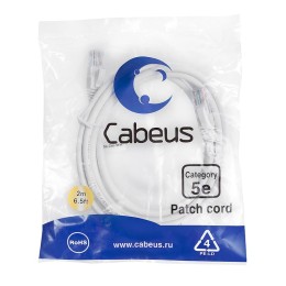 Патч-корд U/UTP кат.5E PC-UTP-RJ45-Cat.5e-2m-WH 2xRJ45/8p8c неэкранир. PVC 2м бел. Cabeus 7677c