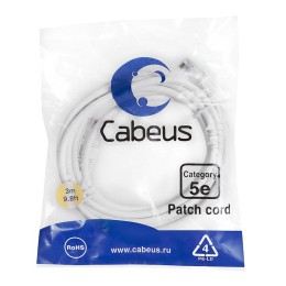 Патч-корд U/UTP кат.5E PC-UTP-RJ45-Cat.5e-3m-WH 2xRJ45/8p8c неэкранир. PVC 3м бел. Cabeus 7682c