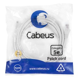 Патч-корд U/UTP кат.5E PC-UTP-RJ45-Cat.5e-5m-WH 2xRJ45/8p8c неэкранир. PVC 5м бел. Cabeus 7687c