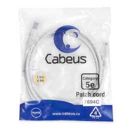 Патч-корд U/UTP кат.5E PC-UTP-RJ45-Cat.5e-1.5m-WH-LSZH 2xRJ45/8p8c неэкранир. LSZH 1.5м бел. Cabeus