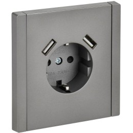 Розетка FORTE&PIANO FP545 16А USB A+A 3.1А с заземл. защ. шторки винт. крепл. сталь IEK FP-R14-16-U2