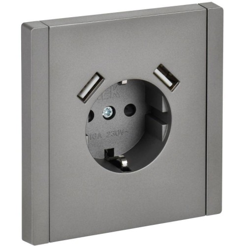 Розетка FORTE&PIANO FP545 16А USB A+A 3.1А с заземл. защ. шторки винт. крепл. сталь IEK FP-R14-16-U2