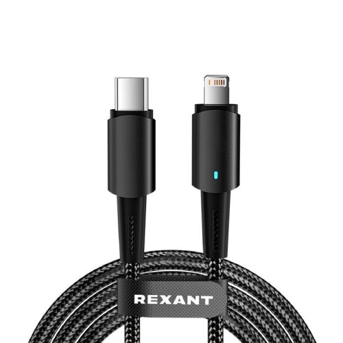 Кабель Type-C-Lightning для Apple 3А 1м черн. нейлон. оплетка световая индикация Rexant 18-7069