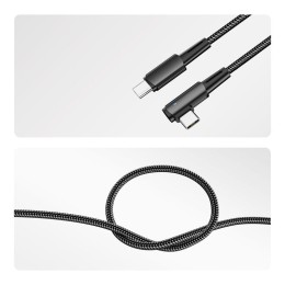 Кабель Type-C-Type-C 5А 100Вт 1м черн. нейлон. оплетка с угловым штекером и световой индикацией Rexa