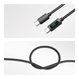Кабель Type-C-Type-С 5А 100Вт 1м черн. нейлон. оплетка LED дисплей Rexant 18-7074