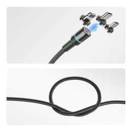 Кабель USB 3в1 со съемными магнитными портами Type-С (2А) Lightning (2.4А) Micro USB (2А) 1.2м черн.