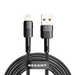 Кабель USB-A-Lightning для Apple 2.4А 1м черн. нейлон. оплетка Rexant 18-7060