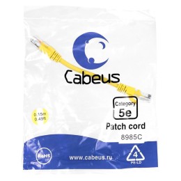 Патч-корд U/UTP кат.5E PC-UTP-RJ45-Cat.5e-0.15m-YL 2xRJ45/8p8c неэкранир. PVC 0.15м желт. Cabeus 898