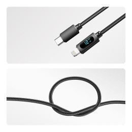 Кабель USB-A-Lightning для Apple 2.4А 1м черн. нейлон. оплетка LED дисплей Rexant 18-7062