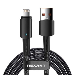 Кабель USB-A-Lightning для Apple 2.4А 1м черн. нейлон. оплетка световая индикация Rexant 18-7058