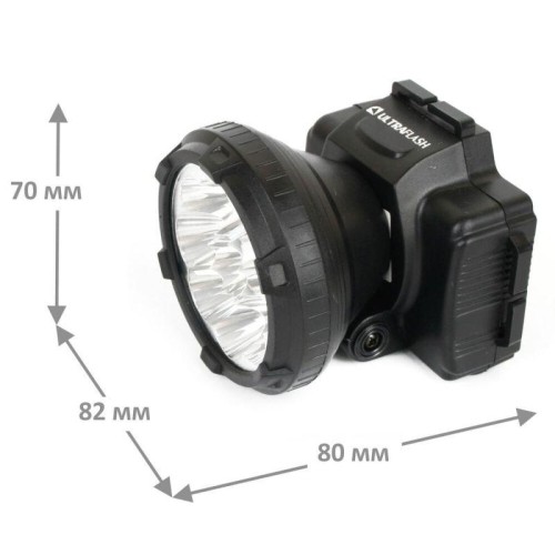 Фонарь аккумуляторный налобный LED5363 9LED 2 режима 220В пластик. черн. (бокс) Ultraflash 11257
