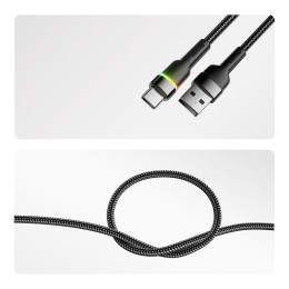 Кабель USB-A-Type-C 3А 18Вт 1м черн. нейлон. оплетка LED подсветка Rexant 18-7065