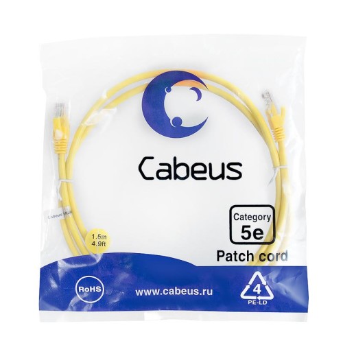 Патч-корд U/UTP кат.5E PC-UTP-RJ45-Cat.5e-1.5m-YL-LSZH 2xRJ45/8p8c неэкранир. LSZH 1.5м желт. Cabeus