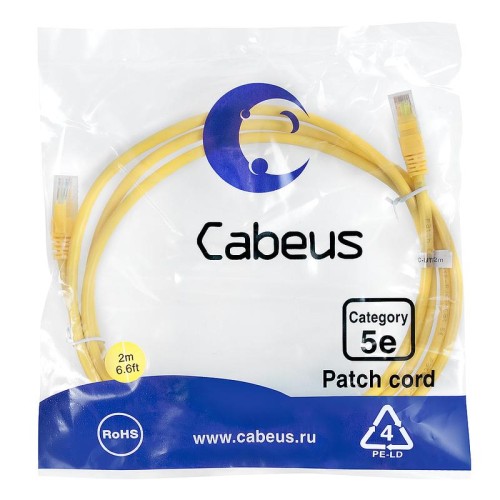 Патч-корд U/UTP кат.5E PC-UTP-RJ45-Cat.5e-2m-YL-LSZH 2xRJ45/8p8c неэкранир. LSZH 2м желт. Cabeus 949