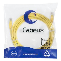 Патч-корд U/UTP кат.5E PC-UTP-RJ45-Cat.5e-5m-YL-LSZH 2xRJ45/8p8c неэкранир. LSZH 5м желт. Cabeus 950