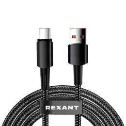 Кабель USB-A-Type-C 6А 120Вт 1м черн. нейлон. оплетка Rexant 18-7063
