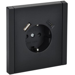 Розетка FORTE&PIANO FP147 16А USB A+C 18Вт с заземл. защ. шторки винт. крепл. черн. IEK FP-R14-16-U2