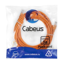 Патч-корд U/UTP кат.5E PC-UTP-RJ45-Cat.5e-5m-OR 2xRJ45/8p8c неэкранир. PVC 5м оранж. Cabeus 7690c