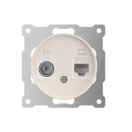 Розетка компьютерная + телевизионная 2-м СП Florence RJ45 + TV кат.5E механизм беж. (1E20811301) One