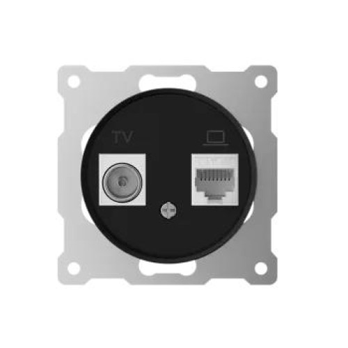 Розетка компьютерная + телевизионная 2-м СП Florence RJ45 + TV кат.5E механизм черн. (1E20811303) On