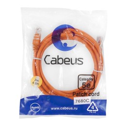 Патч-корд U/UTP кат.5E PC-UTP-RJ45-Cat.5e-2m-OR-LSZH 2xRJ45/8p8c неэкранир. LSZH 2м оранж. Cabeus 95