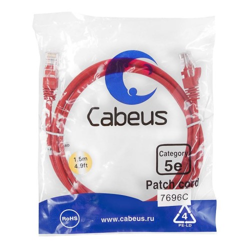 Патч-корд U/UTP кат.5E PC-UTP-RJ45-Cat.5e-1.5m-RD 2xRJ45/8p8c неэкранир. PVC 1.5м красн. Cabeus 7696