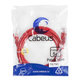 Патч-корд U/UTP кат.5E PC-UTP-RJ45-Cat.5e-2m-RD 2xRJ45/8p8c неэкранир. PVC 2м красн. Cabeus 7679c