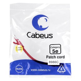 Патч-корд U/UTP кат.5E PC-UTP-RJ45-Cat.5e-0.15m-RD 2xRJ45/8p8c неэкранир. PVC 0.15м красн. Cabeus 89