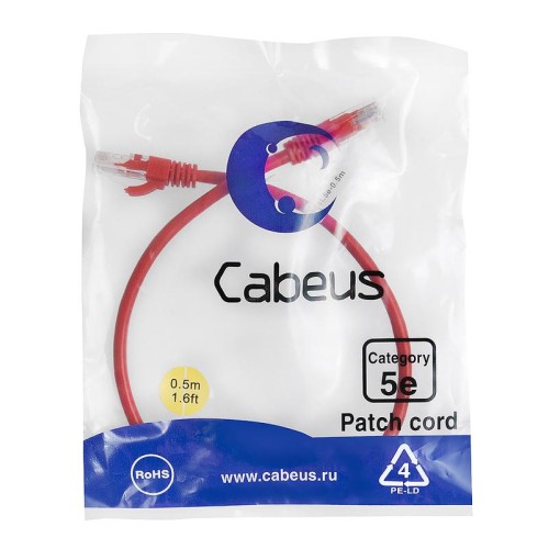 Патч-корд U/UTP кат.5E PC-UTP-RJ45-Cat.5e-0.5m-RD-LSZH 2xRJ45/8p8c неэкранир. LSZH 0.5м красн. Cabeu