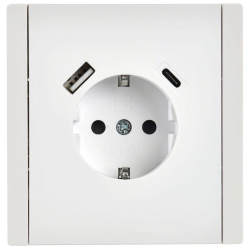 Розетка FORTE&PIANO FP247 16А USB A+C 18Вт с заземл. защ. шторки винт. крепл. бел. IEK FP-R14-16-U22
